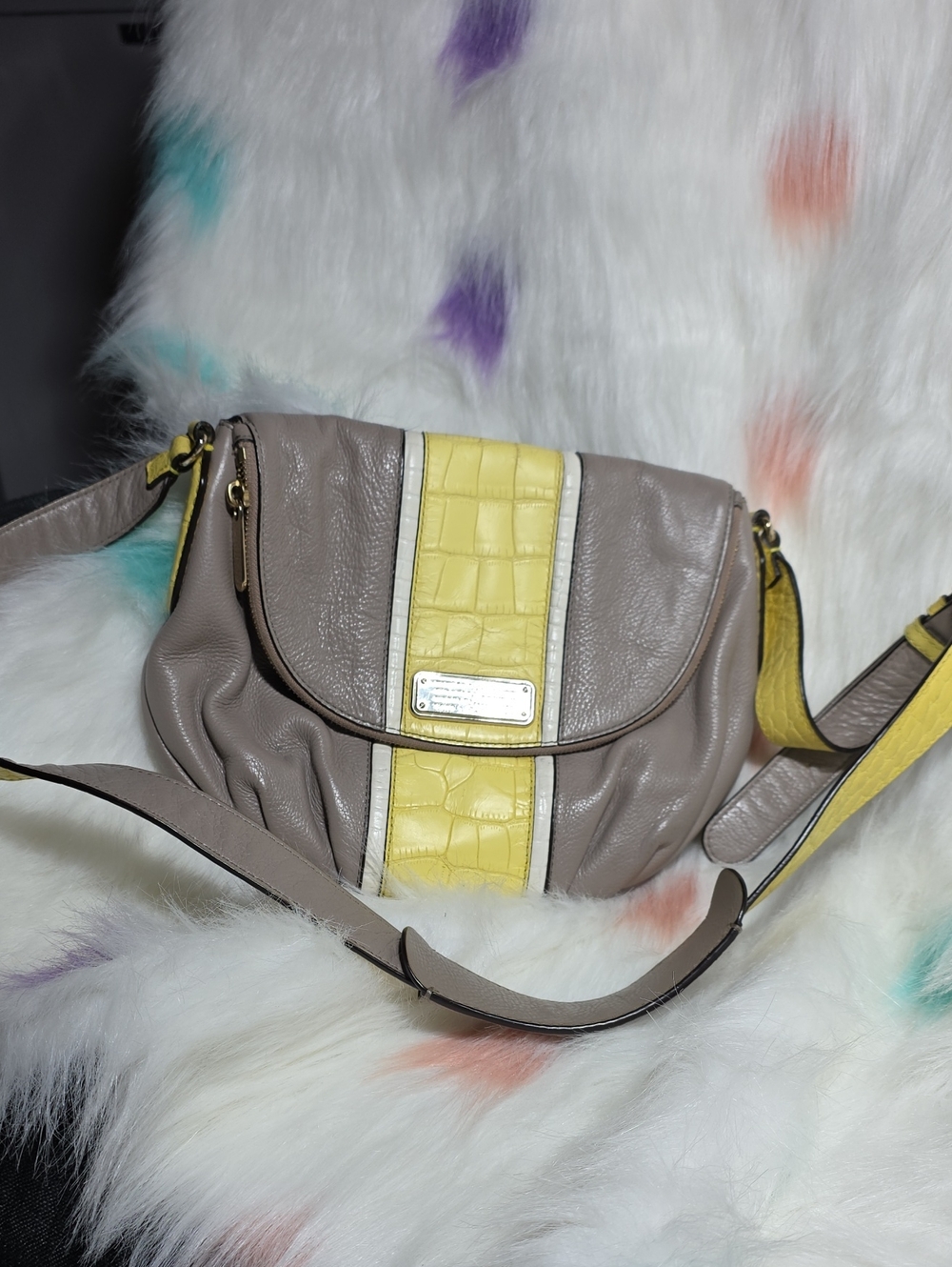 Marc Jacobs Taupe and Yellow Crossbody Shoulder Bag